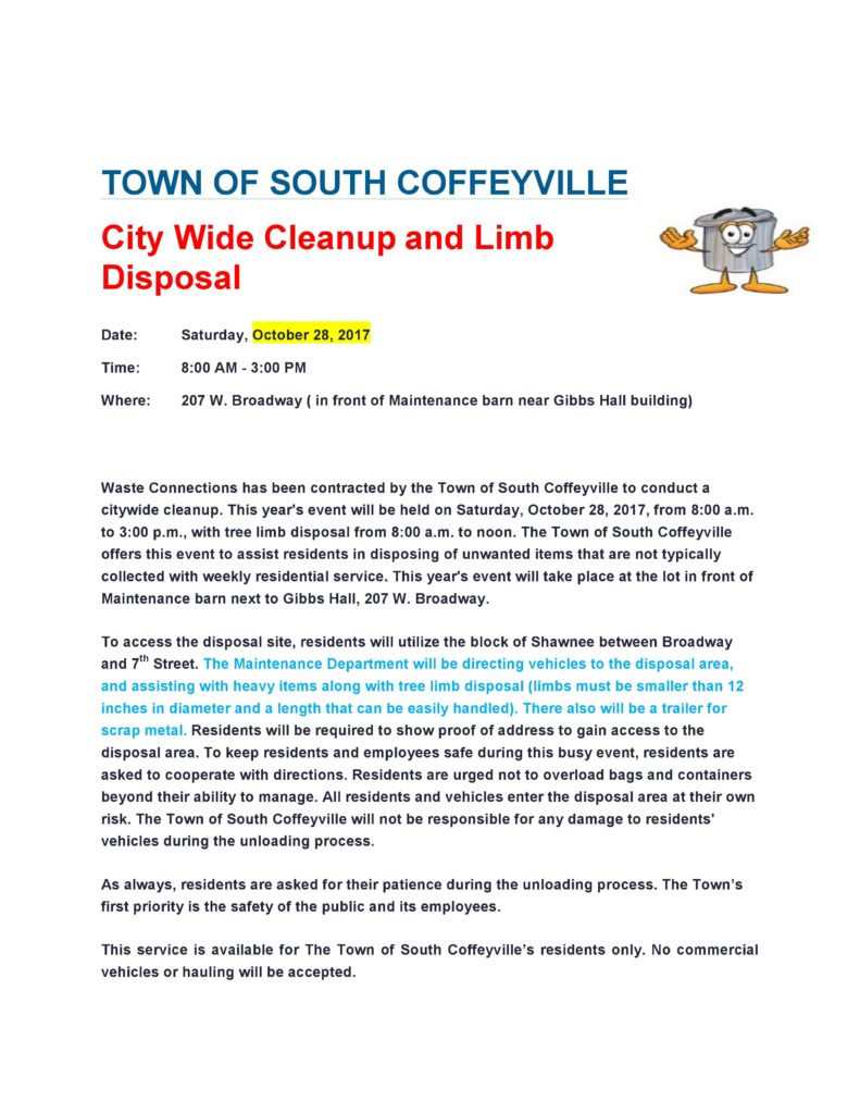 South Coffeyville Town Cleanup Scheduled for October 28th