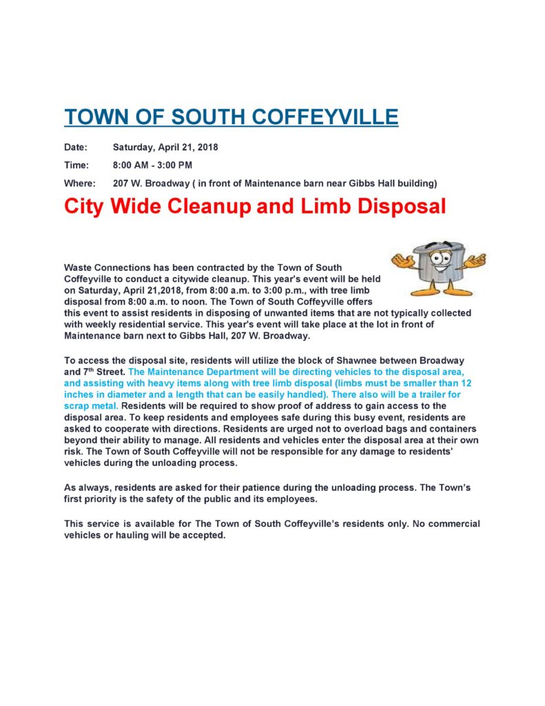 Town of South Coffeyville City Cleanup and Limb Disposal April 21 2018